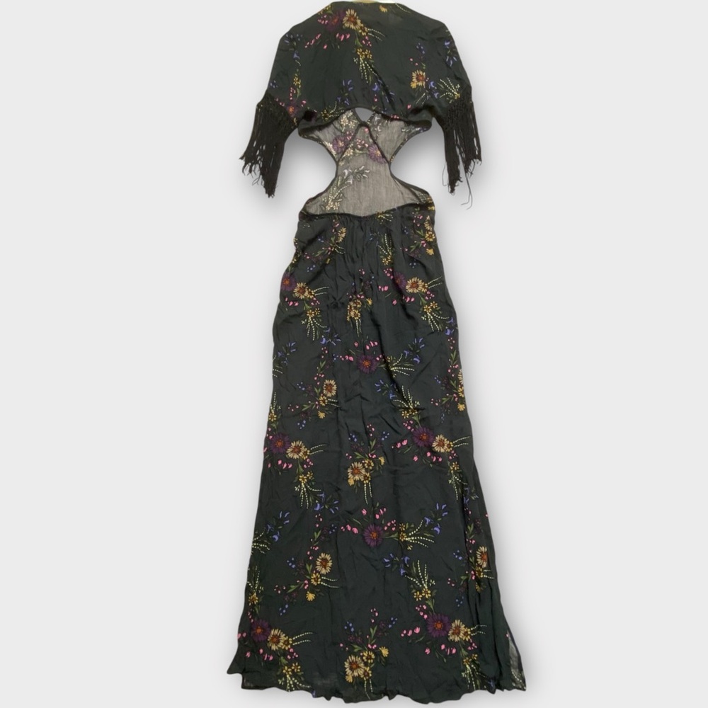 Honey Punch Womens Dress Small Maxi Floral Side Back Cutouts Fringe Bohemian NWT - Picture 9 of 12